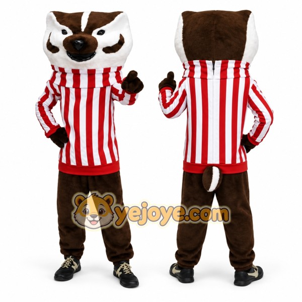 Brown Badger Mascot Costume with Custom Logo
