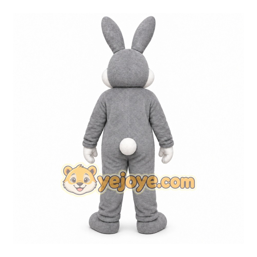 Gray Rabbit Mascot Costume with Custom Logo