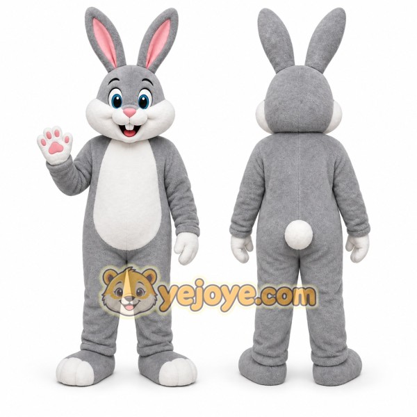 Gray Rabbit Mascot Costume with Custom Logo