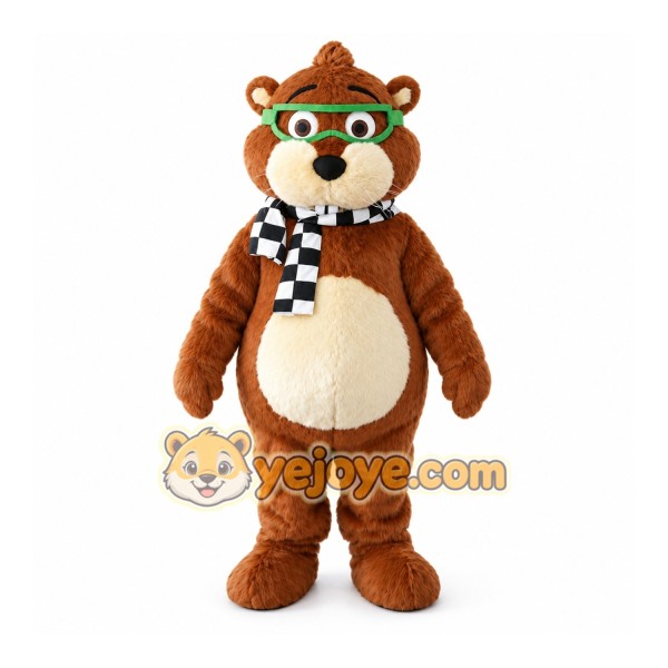 Brown Bear Mascot Costume with Custom Logo