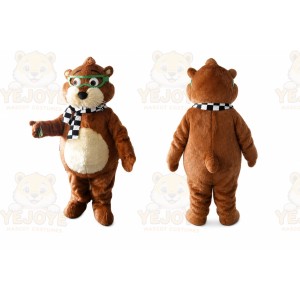 Brown Bear Mascot Costume with Custom Logo