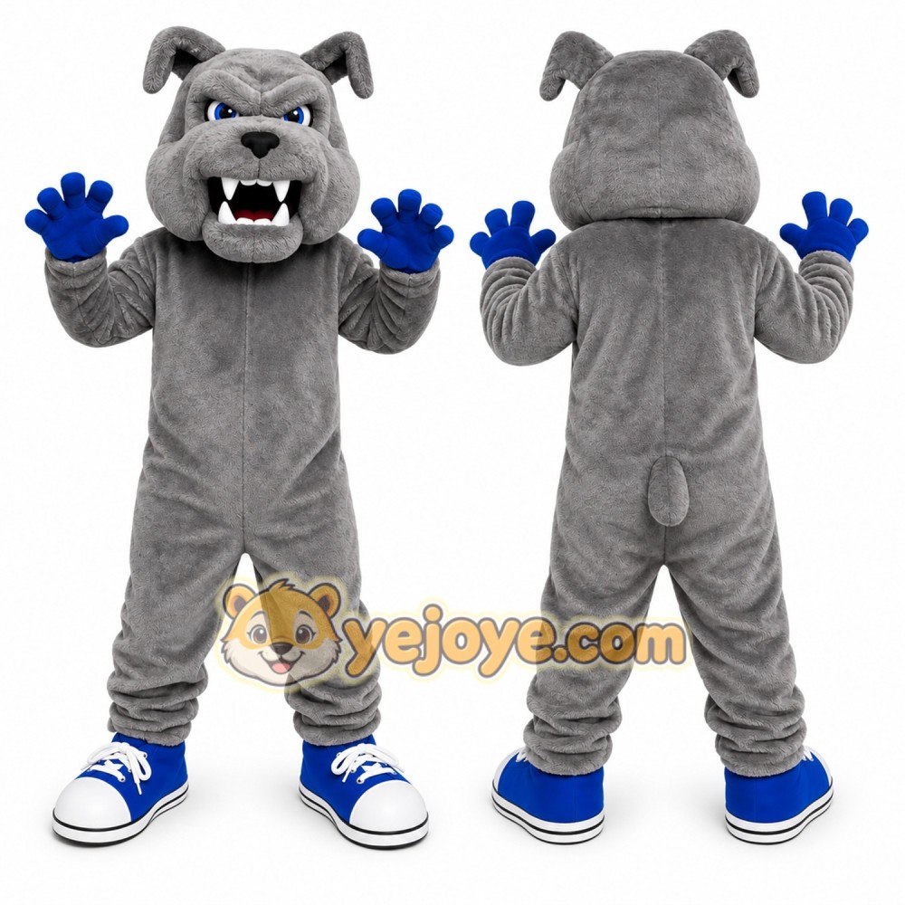 Gray Dog Mascot Costume with Custom Logo