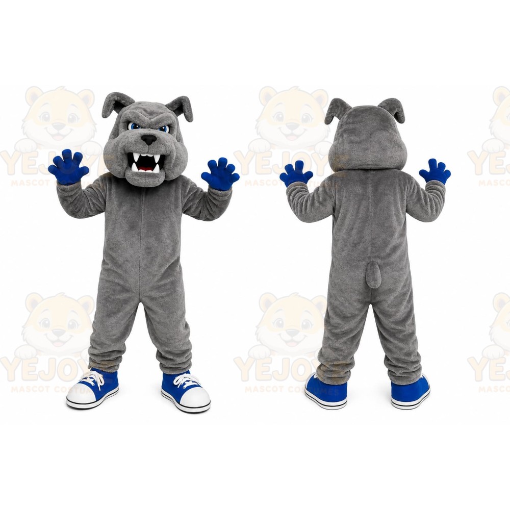 Gray Dog Mascot Costume with Custom Logo