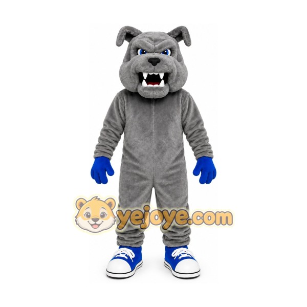 Gray Dog Mascot Costume with Custom Logo