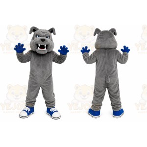 Gray Dog Mascot Costume with Custom Logo