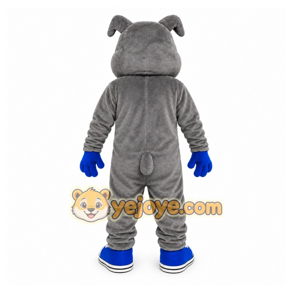 Gray Dog Mascot Costume with Custom Logo
