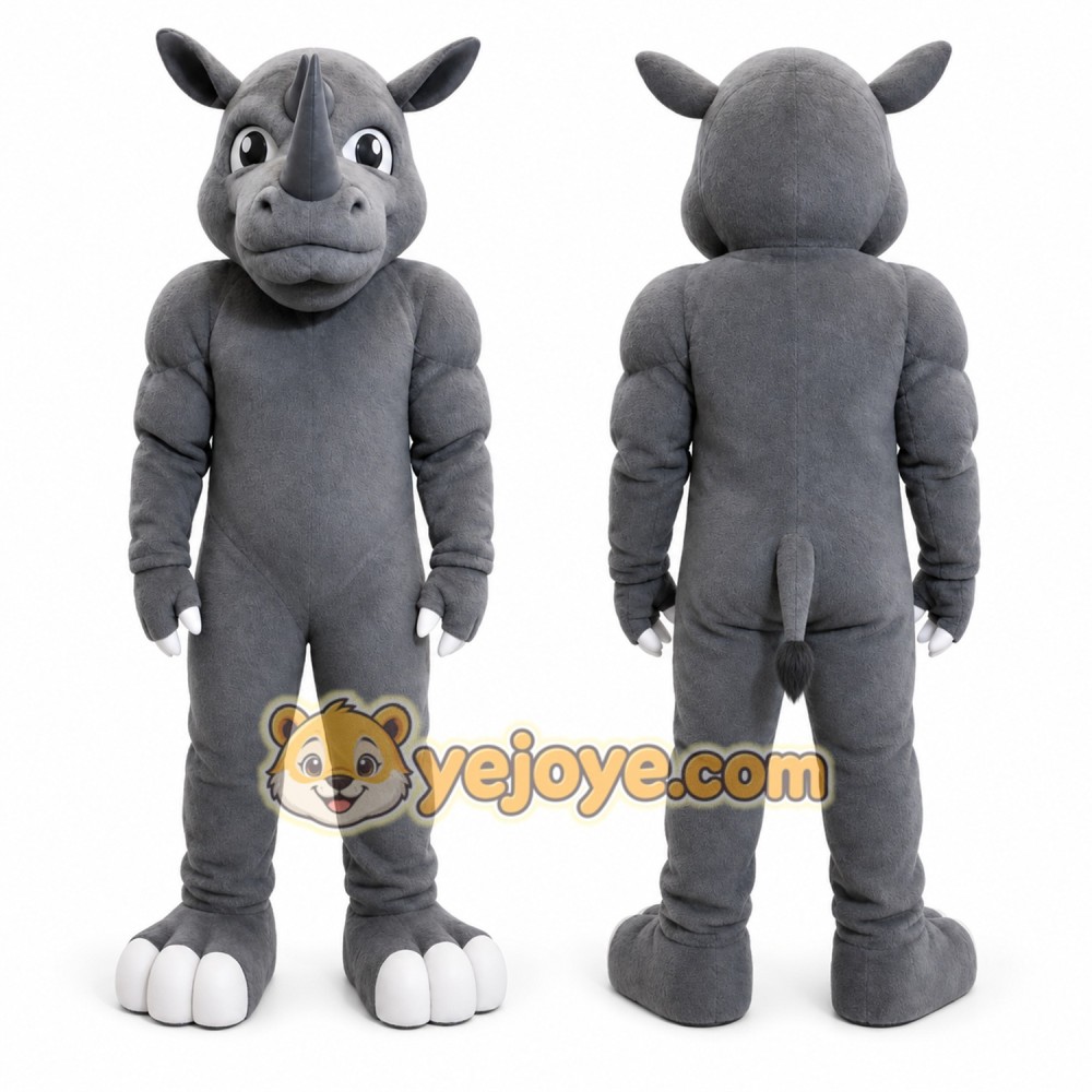 Gray Rhinoceros Mascot Costume with Custom Logo Gray Rhinoceros Mascot Costume with Custom Logo