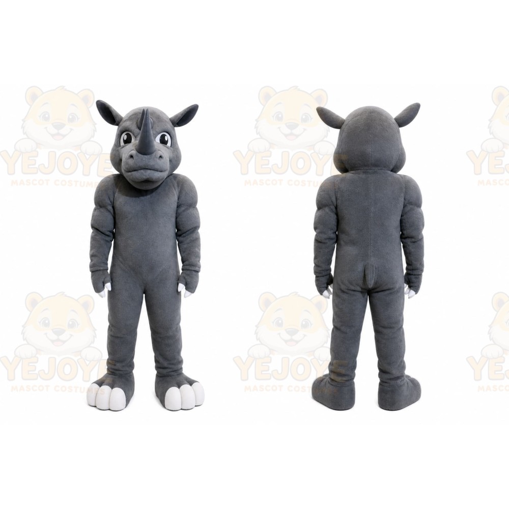 Gray Rhinoceros Mascot Costume with Custom Logo