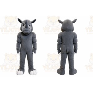 Gray Rhinoceros Mascot Costume with Custom Logo