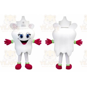 White Tooth Mascot Costume with Custom Logo