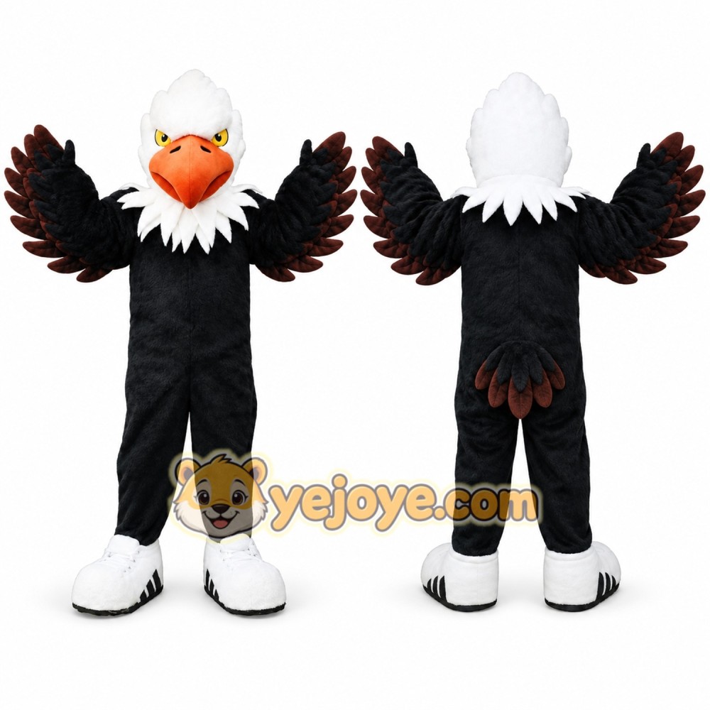 Black Eagle Mascot Costume with Custom Logo