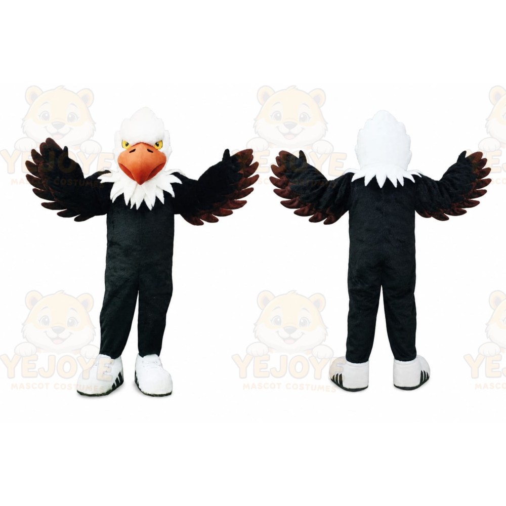 Black Eagle Mascot Costume with Custom Logo
