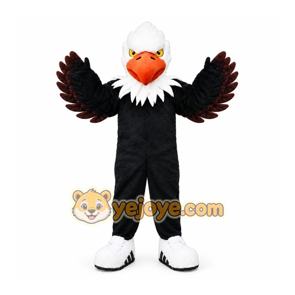 Black Eagle Mascot Costume with Custom Logo