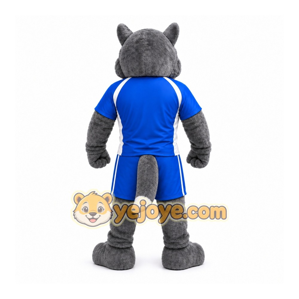 Gray Wolf Mascot Costume with Custom Logo