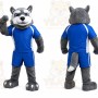 Gray Wolf Mascot Costume with Custom Logo