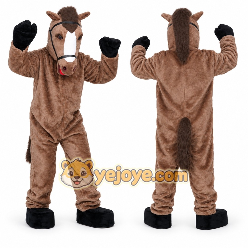 Brown Horse Mascot Costume with Custom Logo