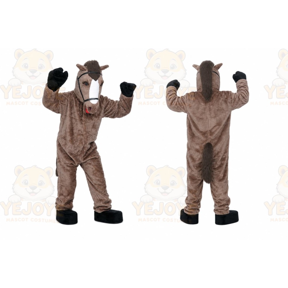 Brown Horse Mascot Costume with Custom Logo