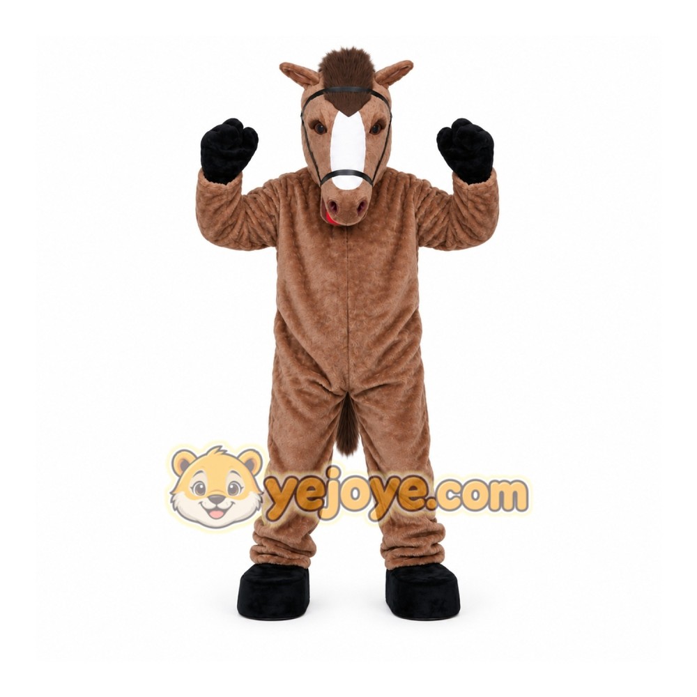 Brown Horse Mascot Costume with Custom Logo