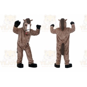 Brown Horse Mascot Costume with Custom Logo