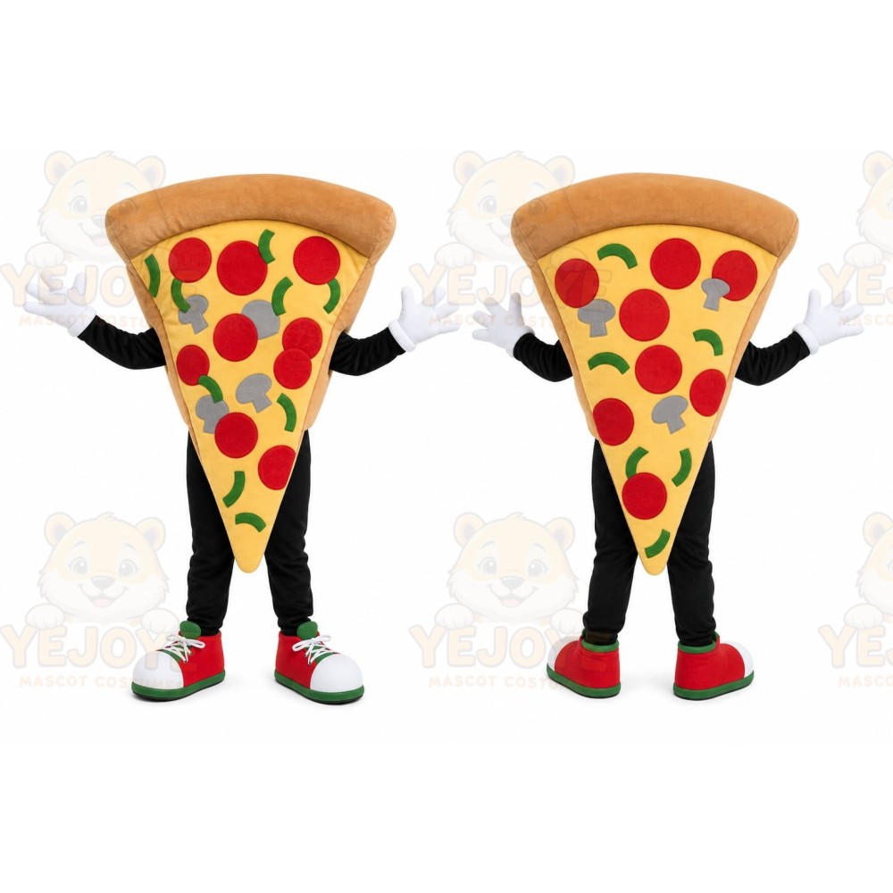 Yellow Pizza Slice Mascot Costume with Custom Logo
