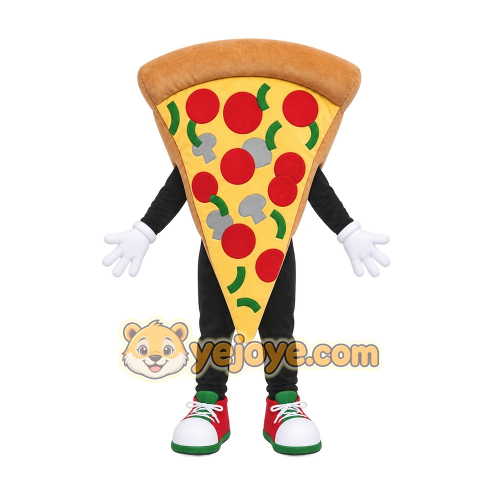 Yellow Pizza Slice Mascot Costume with Custom Logo