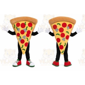 Yellow Pizza Slice Mascot Costume with Custom Logo