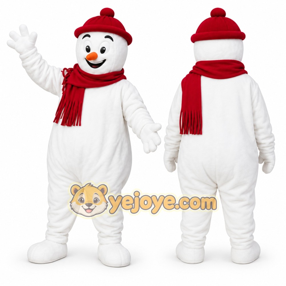 White Snowman Mascot Costume with Custom Logo White Snowman Mascot Costume with Custom Logo