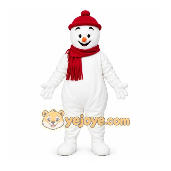 White Snowman Mascot Costume with Custom Logo