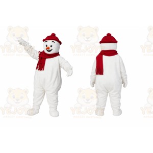 White Snowman Mascot Costume with Custom Logo
