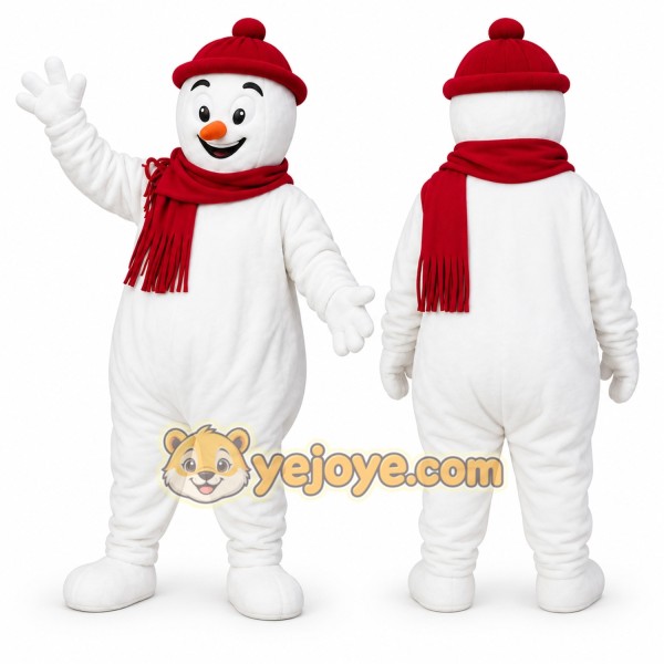 White Snowman Mascot Costume with Custom Logo