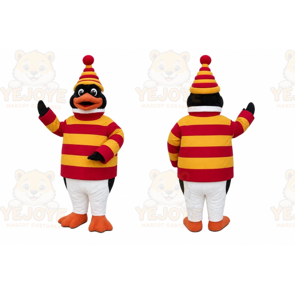 Red Penguin Mascot Costume with Custom Logo