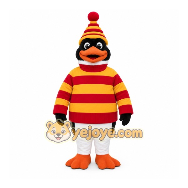 Red Penguin Mascot Costume with Custom Logo