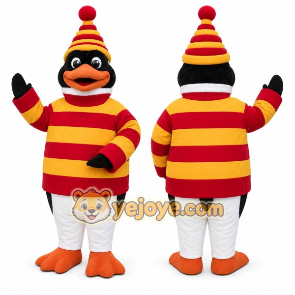 Red Penguin Mascot Costume with Custom Logo
