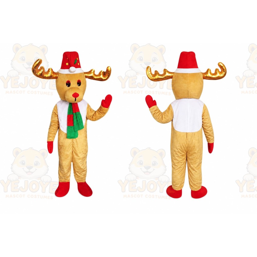 Tan Moose Mascot Costume with Custom Logo