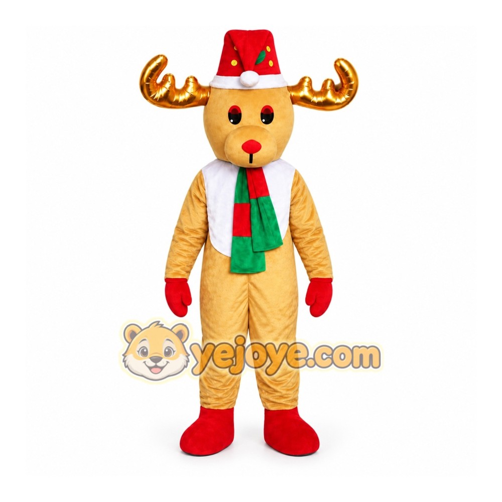 Tan Moose Mascot Costume with Custom Logo