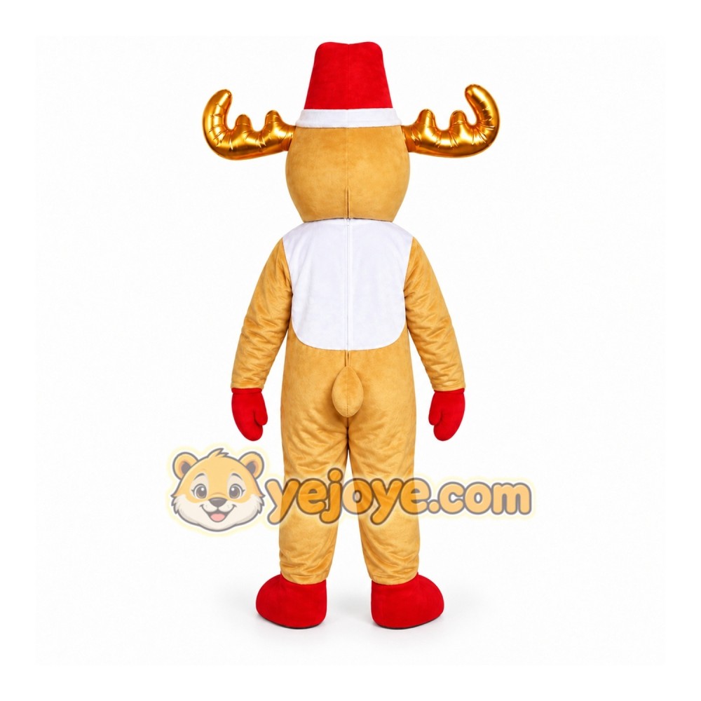 Tan Moose Mascot Costume with Custom Logo