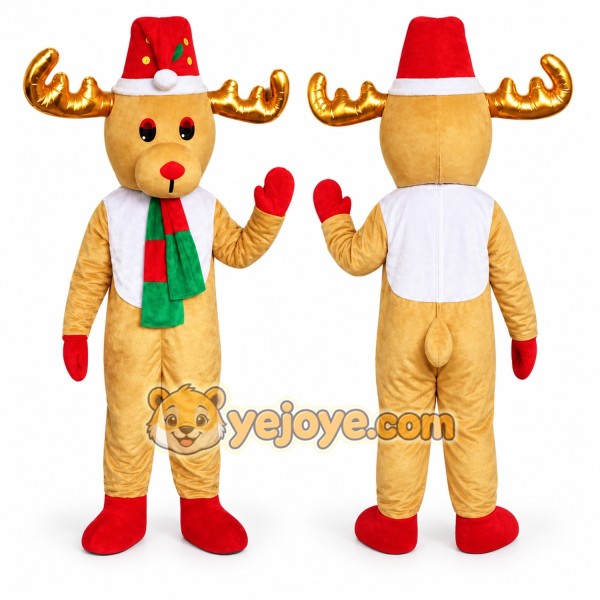 Tan Moose Mascot Costume with Custom Logo