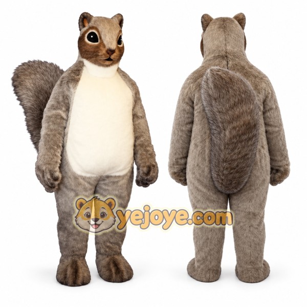 Gray Squirrel Mascot Costume with Custom Logo