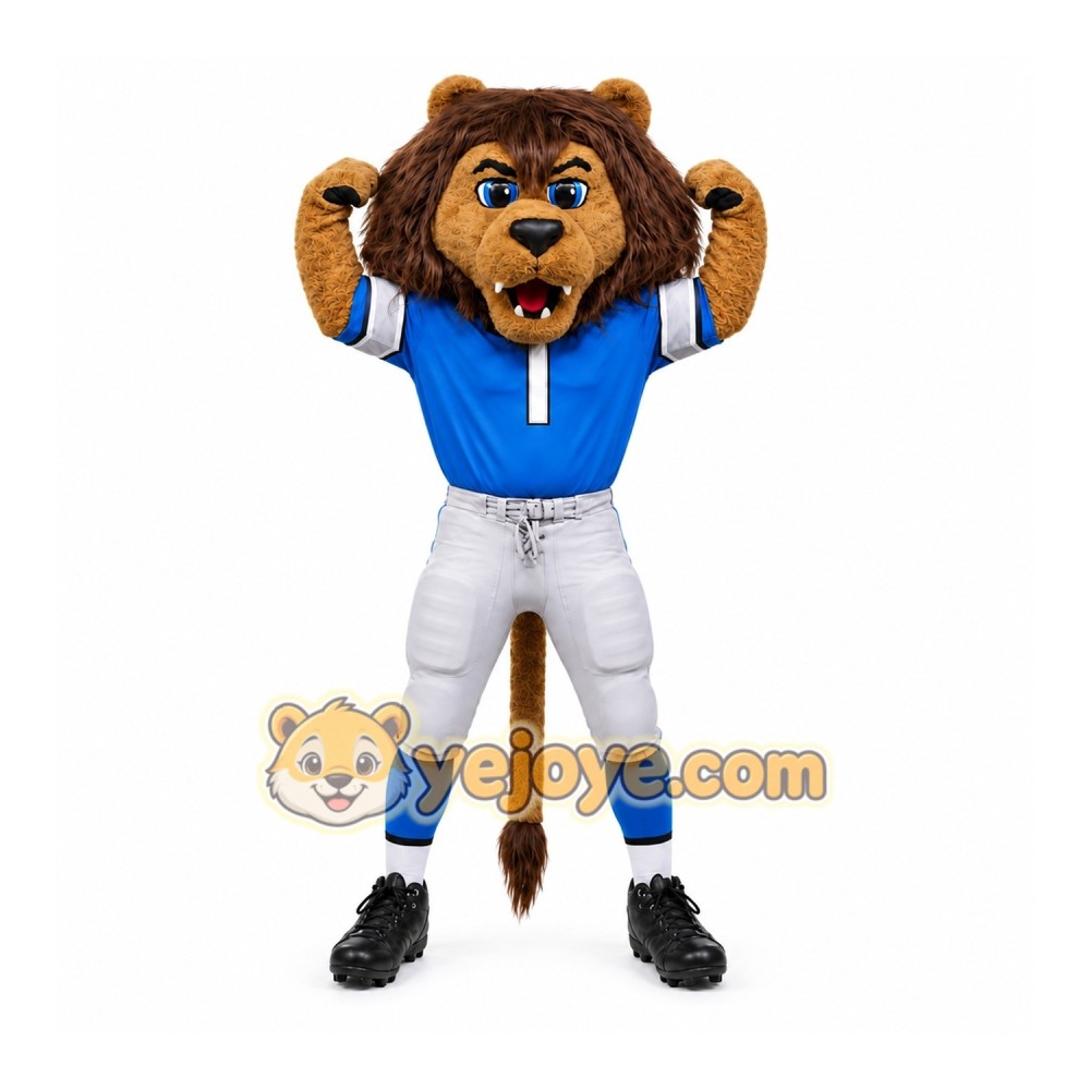 Blue Lion Mascot Costume with Custom Logo