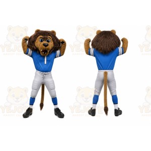 Blue Lion Mascot Costume with Custom Logo