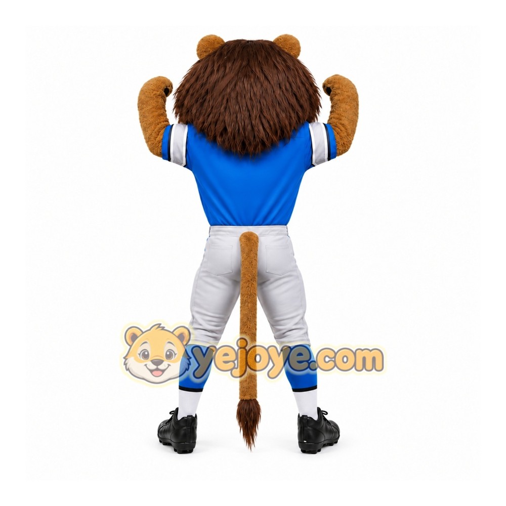 Blue Lion Mascot Costume with Custom Logo