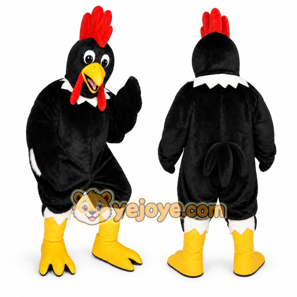 Black Chicken Mascot Costume with Custom Logo Black Chicken Mascot Costume with Custom Logo