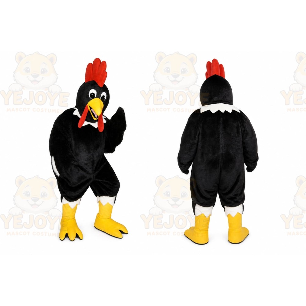 Black Chicken Mascot Costume with Custom Logo