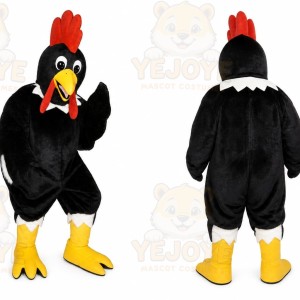 Black Chicken Mascot Costume with Custom Logo