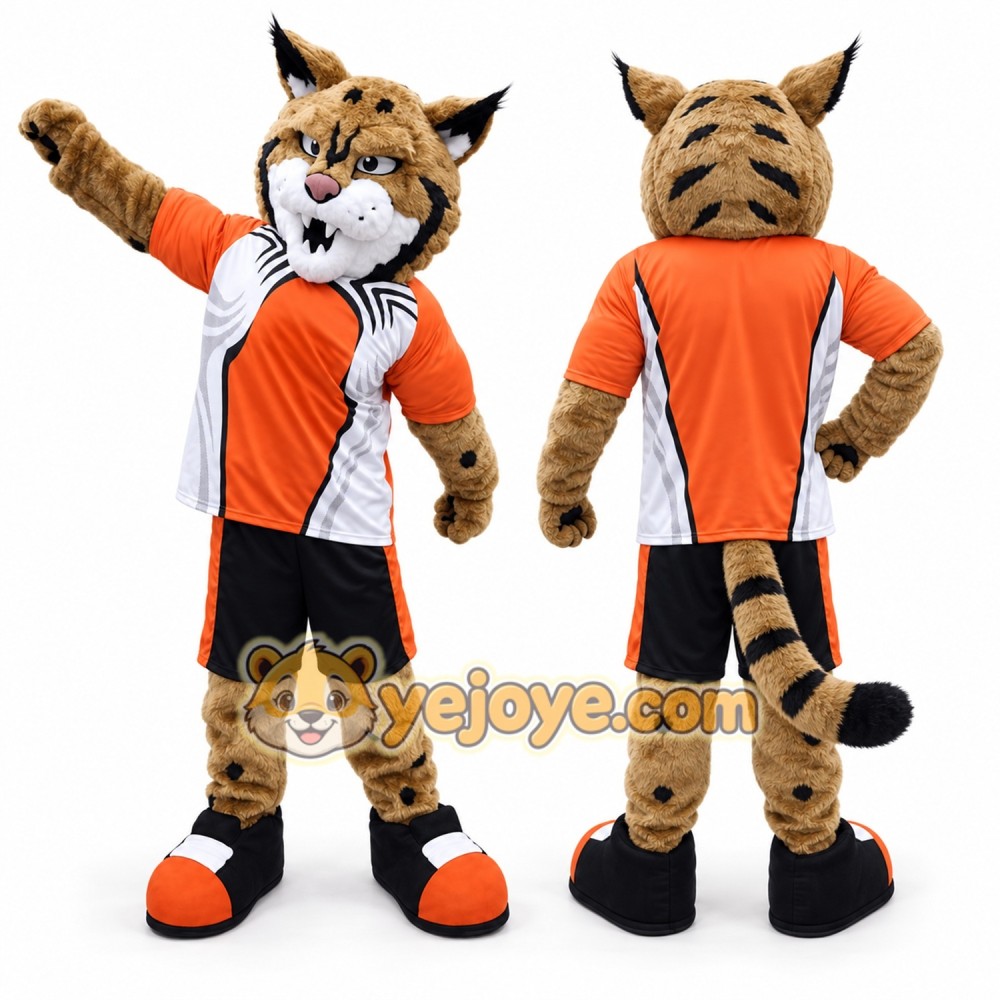 Orange Wildcat Mascot Costume with Custom Logo Orange Wildcat Mascot Costume with Custom Logo
