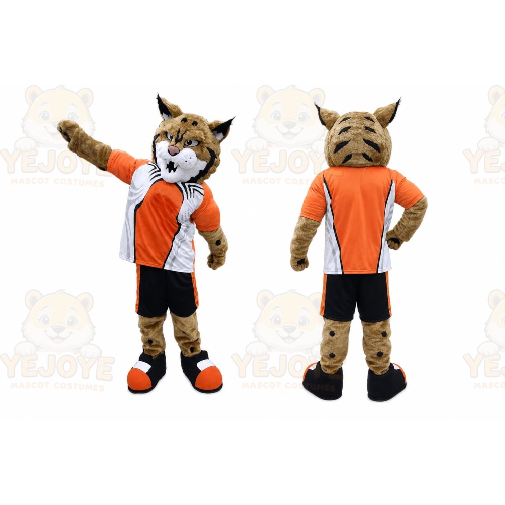 Orange Wildcat Mascot Costume with Custom Logo