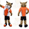 Orange Wildcat Mascot Costume with Custom Logo