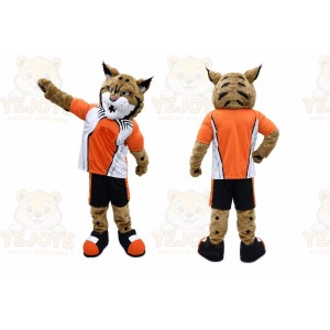 Orange Wildcat Mascot Costume with Custom Logo