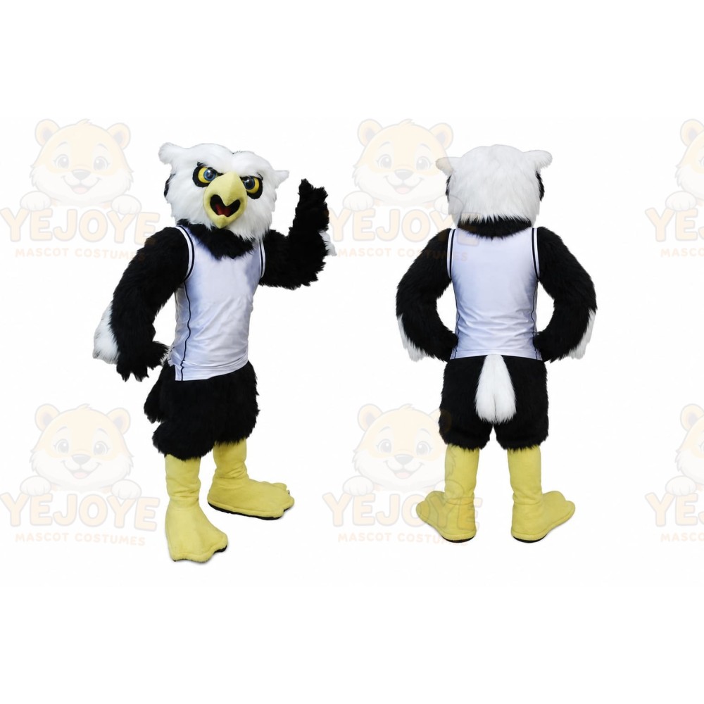 Black Eagle Mascot Costume with Custom Logo