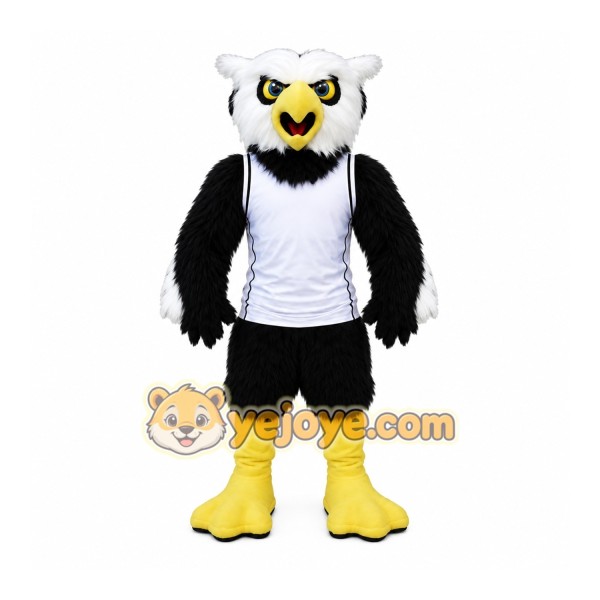 Black Eagle Mascot Costume with Custom Logo
